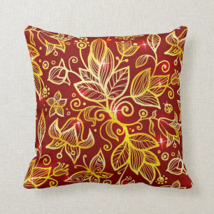Rojo y almohada del acento de la hoja de oro