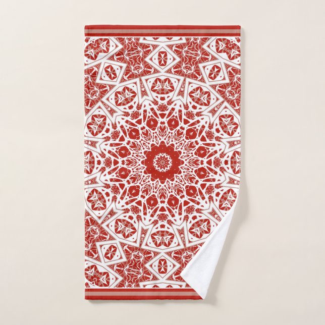 rojo y blanco, bandana étnica (Toalla de mano)