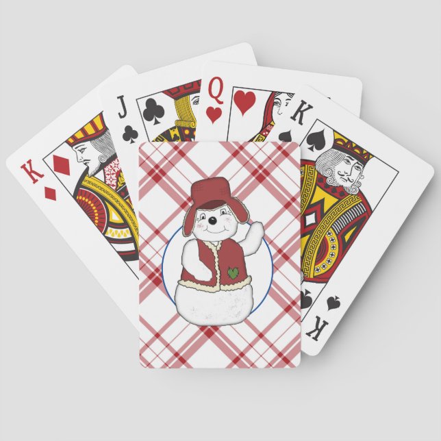 Rojo y Blanco Con Cartas De Jugador De Snowman (Reverso)