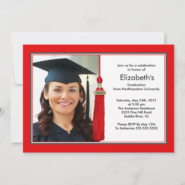 Rojo y blanco de la invitación de la graduación de (Anverso)