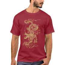 Rojo y camiseta unisex del dragón chino del oro
