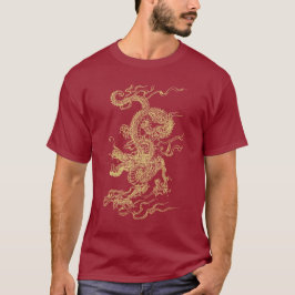 Rojo y camiseta unisex del dragón chino del oro