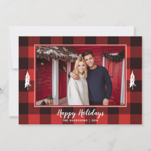 Rojo y Negro Gingham Flannel Foto Árbol de Navidad