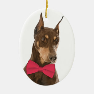 Rojo y ornamento del navidad del Doberman del moho
