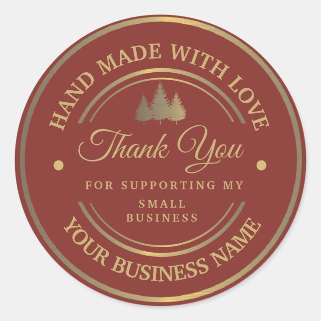 Rojo y oro | gracias pegatina circular clásico (Anverso)