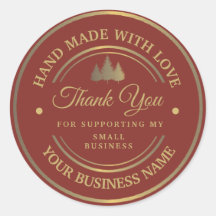 Rojo y oro | gracias pegatina circular clásico