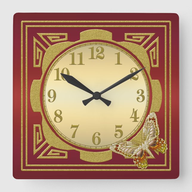 Rojo y reloj de pared de la mariposa del oro (Anverso)