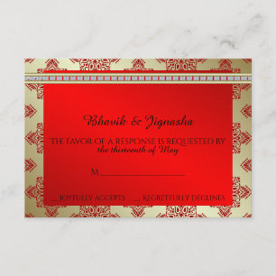 Rojo y tarjeta india de la respuesta de la boda