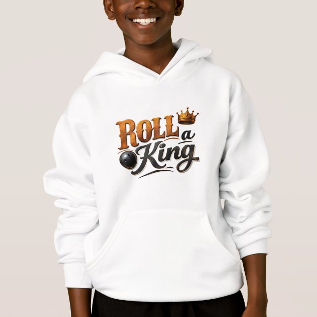 Roll a King – Bowling Crown Kids Pullover Hoodie (Anverso)
