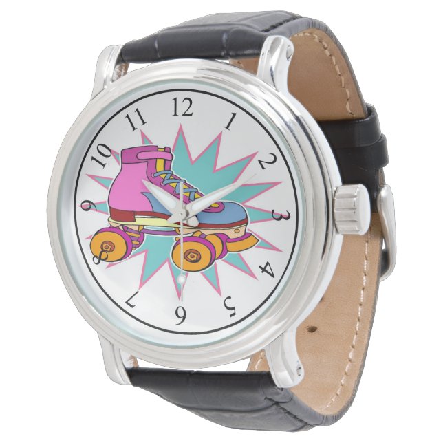 Rollerskate - Reloj de cuero negro masculino (Angular)