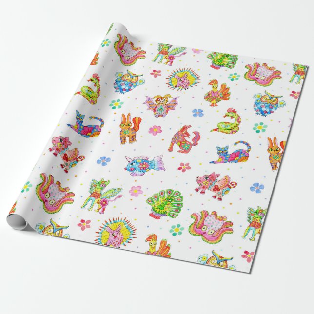 Rollo de papel de envoltura de alebrijes mexicanos (Desenrollado)