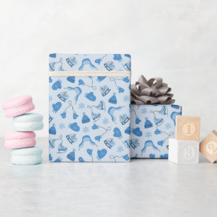 Rollo de papel de regalo con patrón azul de invier