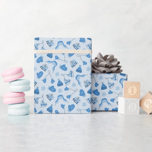Rollo de papel de regalo con patrón azul de invier (Baby Shower)