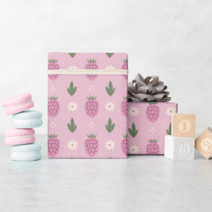 Rollo de papel de regalo con patrón de frambuesa d