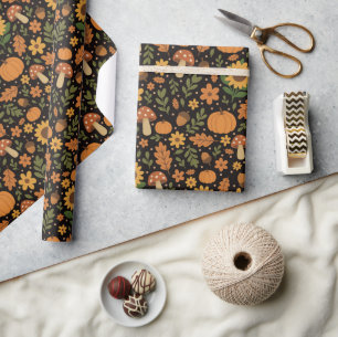 Rollo de Papel de Regalo con Patrón de Otoño Rústi