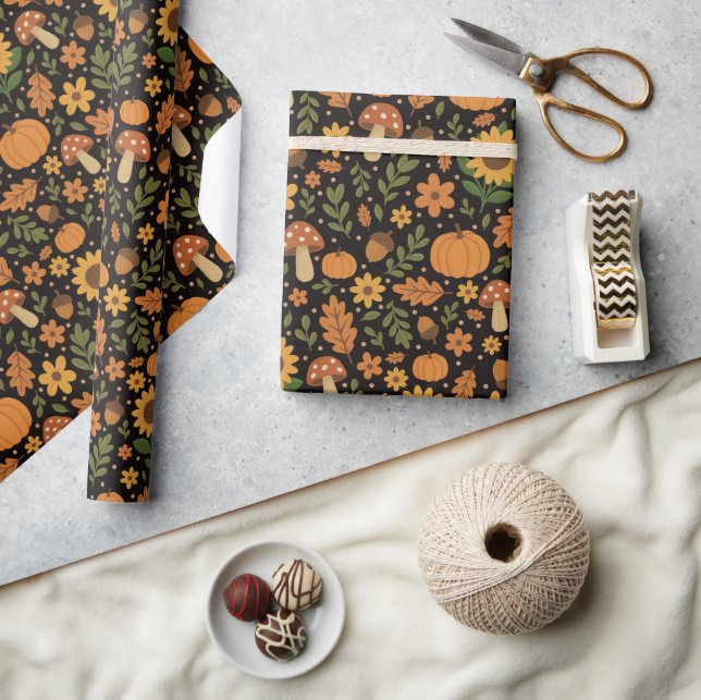 Rollo de Papel de Regalo con Patrón de Otoño Rústi (Artesanía)