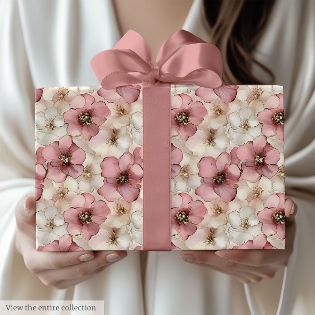 Rollo de papel de regalo de acuarela rosa pálido y (Chic pale pink and gold watercolor gift wrap roll)