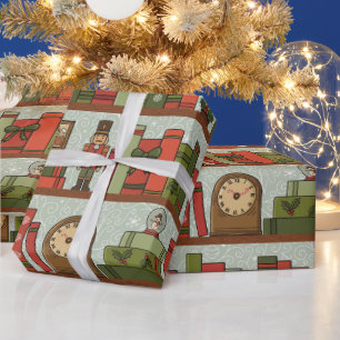Rollo de papel de regalo estante de libros festivo