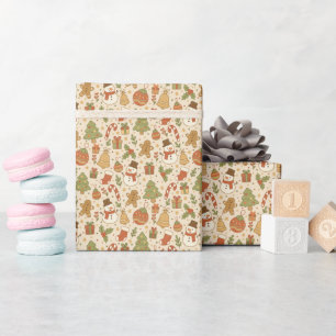 Rollo de papel de regalo navideño festivo dibujado