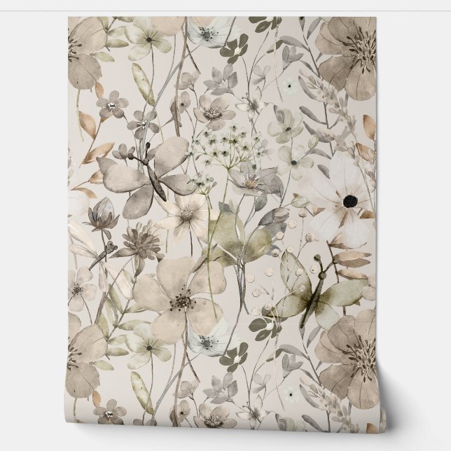 Rollo de papel pintado beige paraíso floral (Desenrollar)