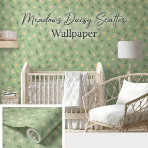 Rollo de Papel Pintado Verde Sage con Daisy de Pra