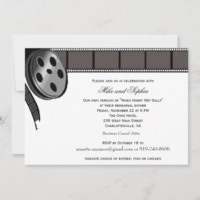 Rollo de película en la invitación blanco y negro (Anverso)