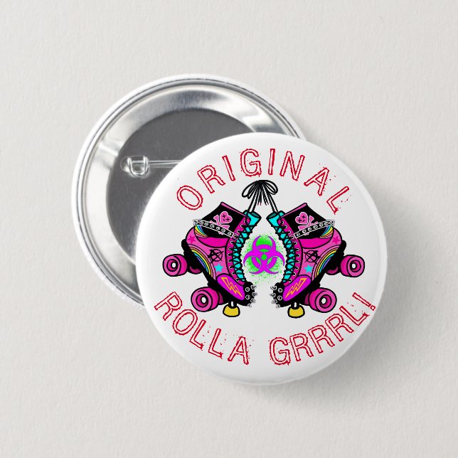 Rollo original Grrrrl Rollo Derby Botón Pin (Anverso y reverso)