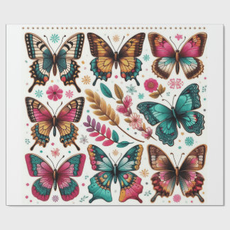 rolo de papel de presente com estampa borboletas