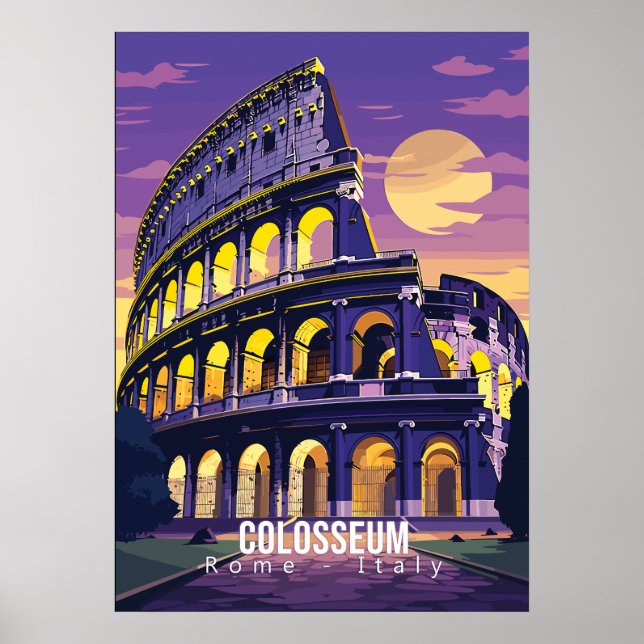 Roma - Italia, Coliseo, poster de arte de viajes (Frente)