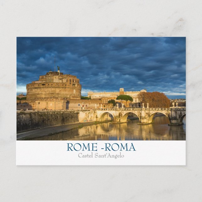 Roma - postal de Castel Sant'Angelo con texto (Anverso)
