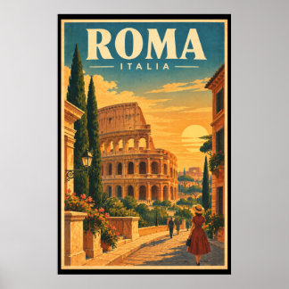 Roma Vintage Italia Arte de Viaje Coliseo Atardece