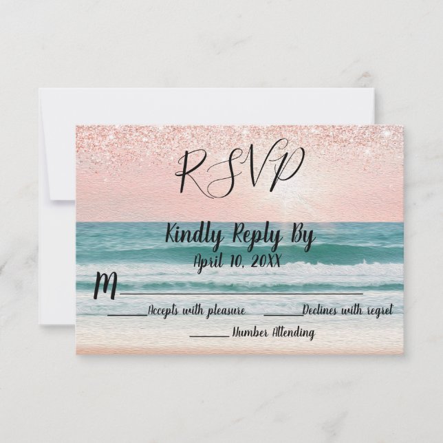 Romance costero: Elegant Beach Wedding RSVP (Anverso)