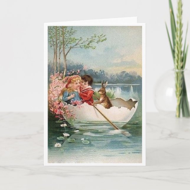 ¡Romance de Pascua Vintage! Tarjeta victoriana de  (Anverso)