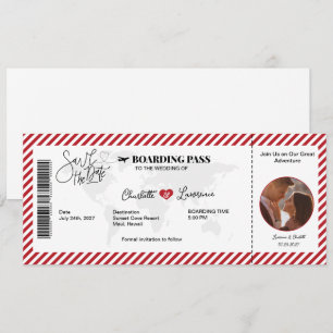 Romance de tarjeta de embarque patrón rojo de boda