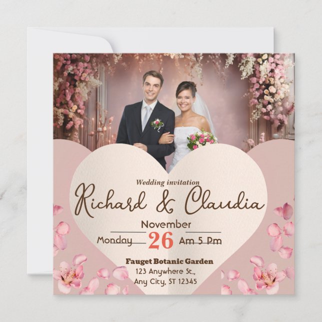Romance en Rubor Garden: Elegante invitación a la  (Anverso)