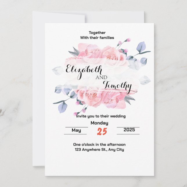 Romance en Rubor Garden: Elegante invitación a la  (Anverso)
