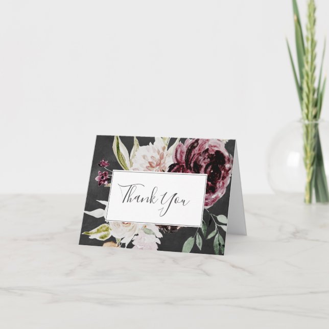 Romance floral | Tarjeta de agradecimiento gris (Anverso)