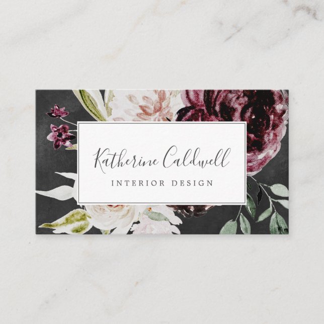 Romance floral | Tarjeta de presentación gris (Anverso)
