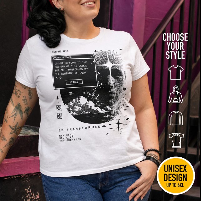 Romanos 12:2 No os conforméis Retrowave Cristiano (Heavyweight Streetwear Christian T-Shirts & available oversize 3XL, 4XL, 5XL, 6XL. Choose your style)