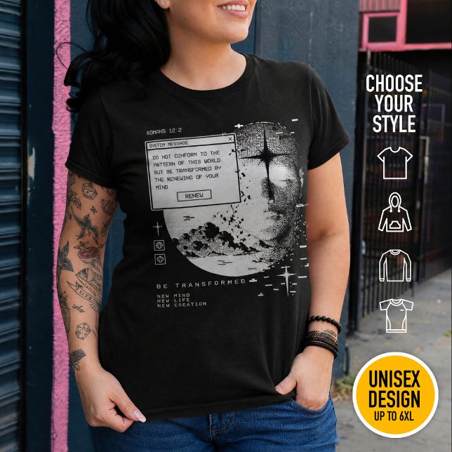Romanos 12:2 No os conforméis - Retrowave moderno (Heavyweight Streetwear Christian T-Shirts & available oversize 3XL, 4XL, 5XL, 6XL. Choose your style)