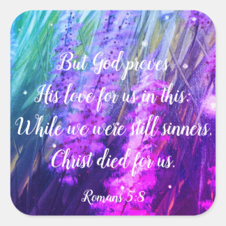 Romanos 5:8 Pegatinas de la Biblia Cristiana