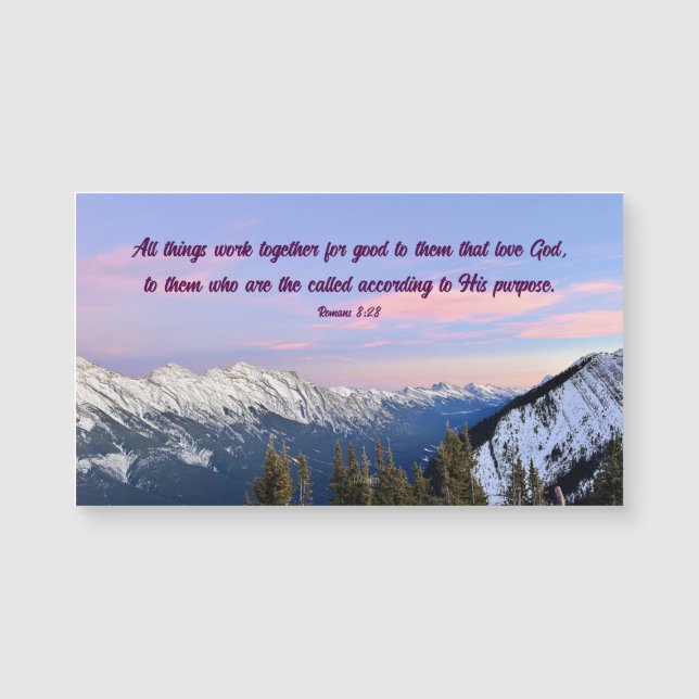 Romans 8:28 Mountain Sunset Photography Magnet (Anverso)