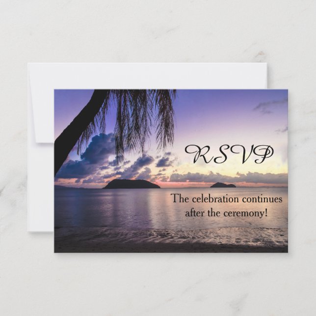 Romantic Beach Purple Sunset Wedding RSVP (Anverso)