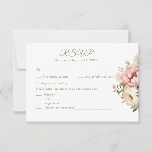 Romantic Blush & Peach Floral Wedding RSVP Card (Anverso)