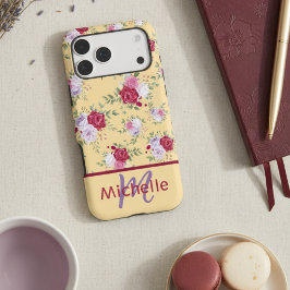 Romantic Buttercream & Burgundy Floral Custom Name