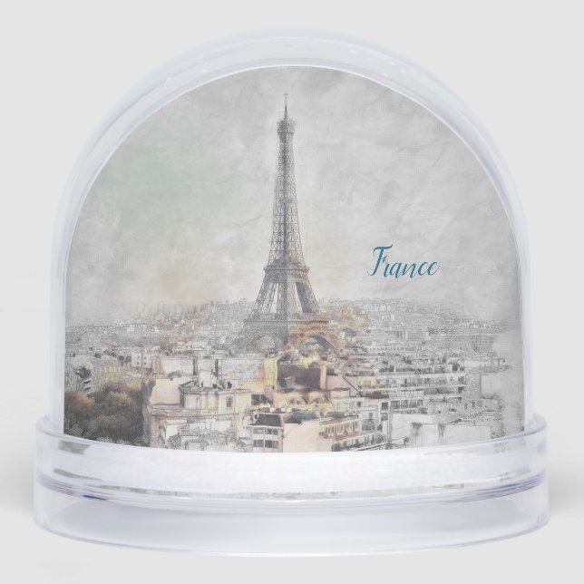 Romantic Eiffel Tower Paris Snow Globe – Vintage  (Anverso)
