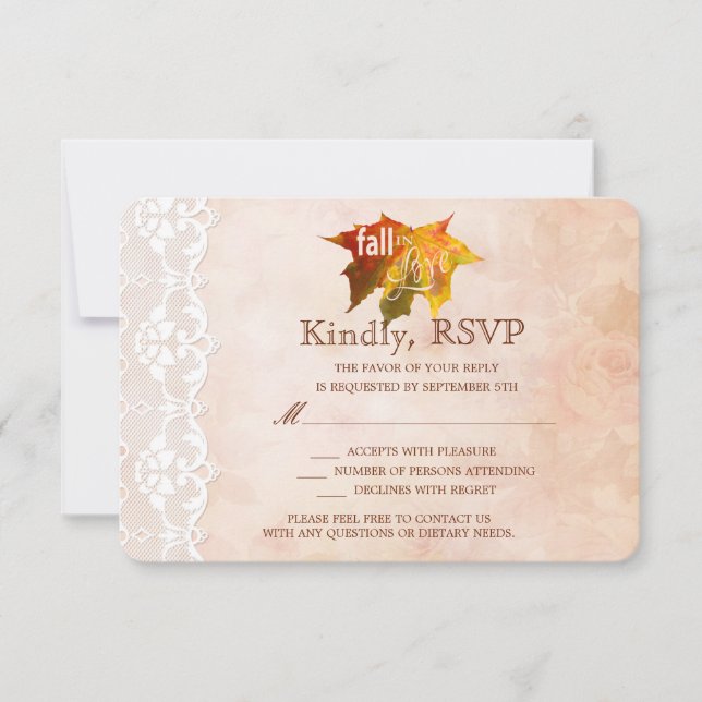 Romantic Fall in Love Wedding Invitación RSVP (Anverso)