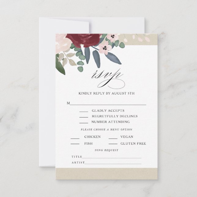Romantic Florals RSVP con menú (Anverso)