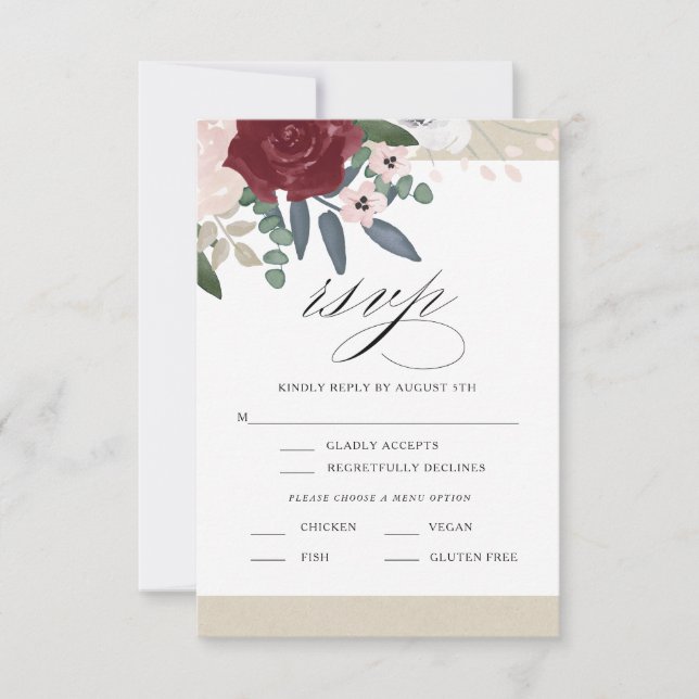 Romantic Florals RSVP con menú (Anverso)