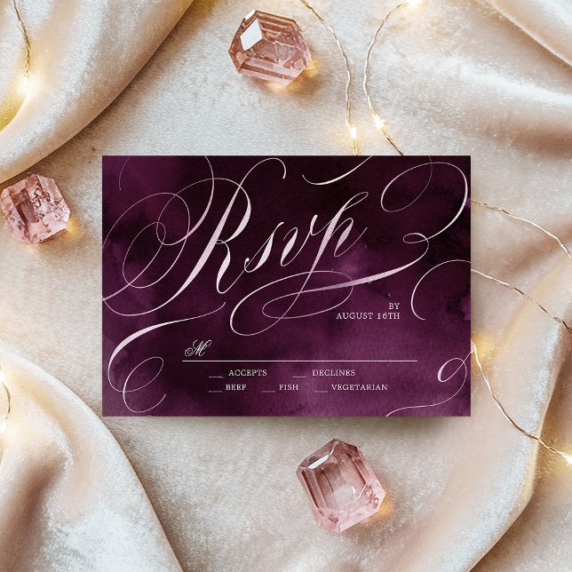 Romantic Moody plum calligraphy RSVP (Romantic Moody plum calligraphy wedding RSVP)